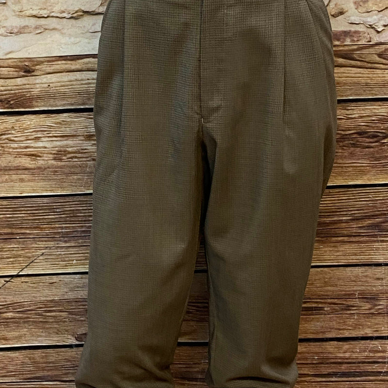 Vintage Herren-Knickerbocker aus Schurwolle in Braun-Oliv mit feinem Hahnentrittmuster, Bundweite 110 cm, 20er-Jahre-Stil, sehr guter Zustand.