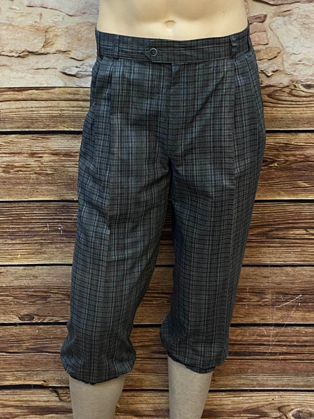 Vintage Knickerbocker Hose Herren Größe 50, kariert in Grau-Blau-Grün, Bundweite 85 cm, Baumwolle, sehr guter Zustand im 20er Jahre Stil.