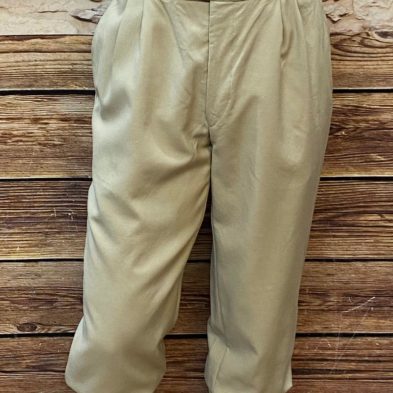 Sandbeige Knickerbocker-Hose aus Schurwolle mit Bundfalten und elastischem Beinabschluss