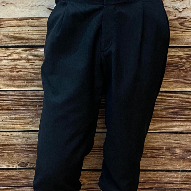  Schwarze Knickerbocker-Hose aus Schurwoll-Stretch mit Bundfalten und elastischem Beinabschluss im 20er-Jahre-Stil