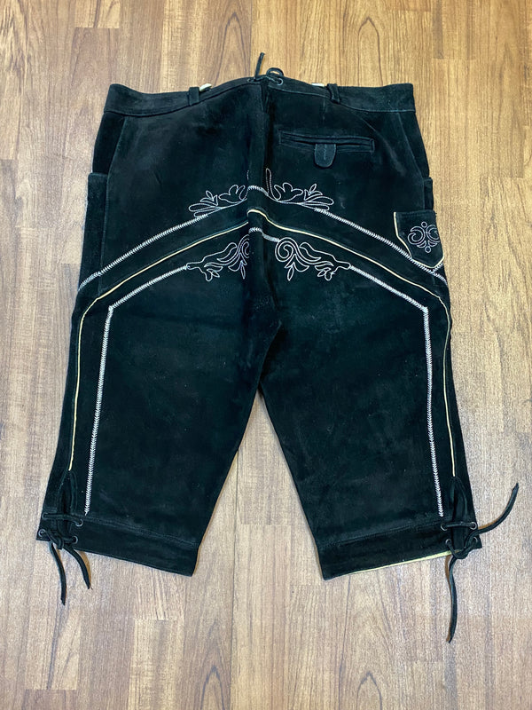 „Trachtenlederhose schwarz Kniebund Stickerei Herren Rückseite Vintage“