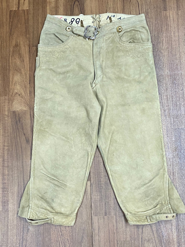 „Vintage Kniebundlederhose Herren beige Echtleder mit Gürtel Größe 46 Vorderansicht“