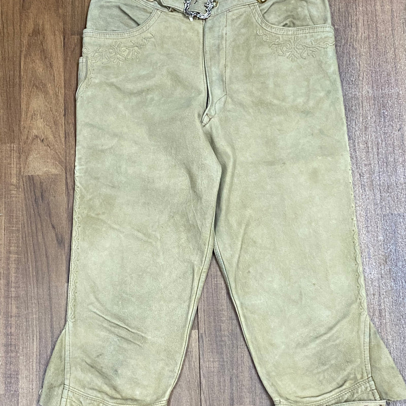 „Vintage Kniebundlederhose Herren beige Echtleder mit Gürtel Größe 46 Vorderansicht“