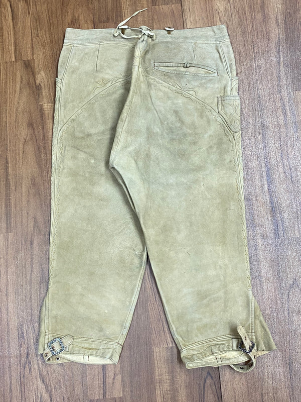 „Trachtenlederhose Kniebund beige Rückseite mit Schnallen Vintage Herren“