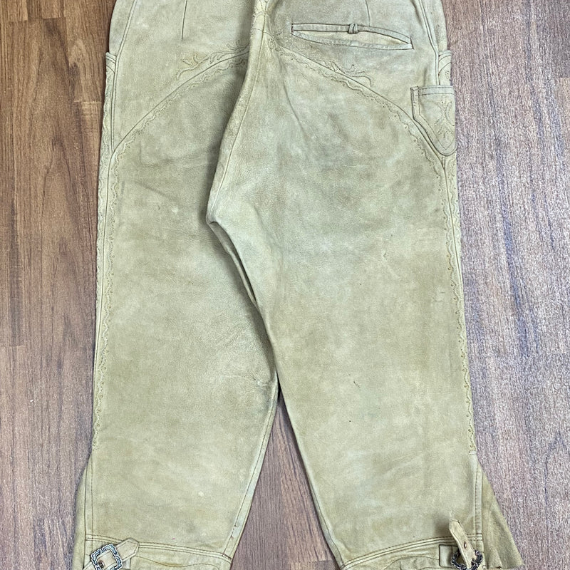 „Trachtenlederhose Kniebund beige Rückseite mit Schnallen Vintage Herren“