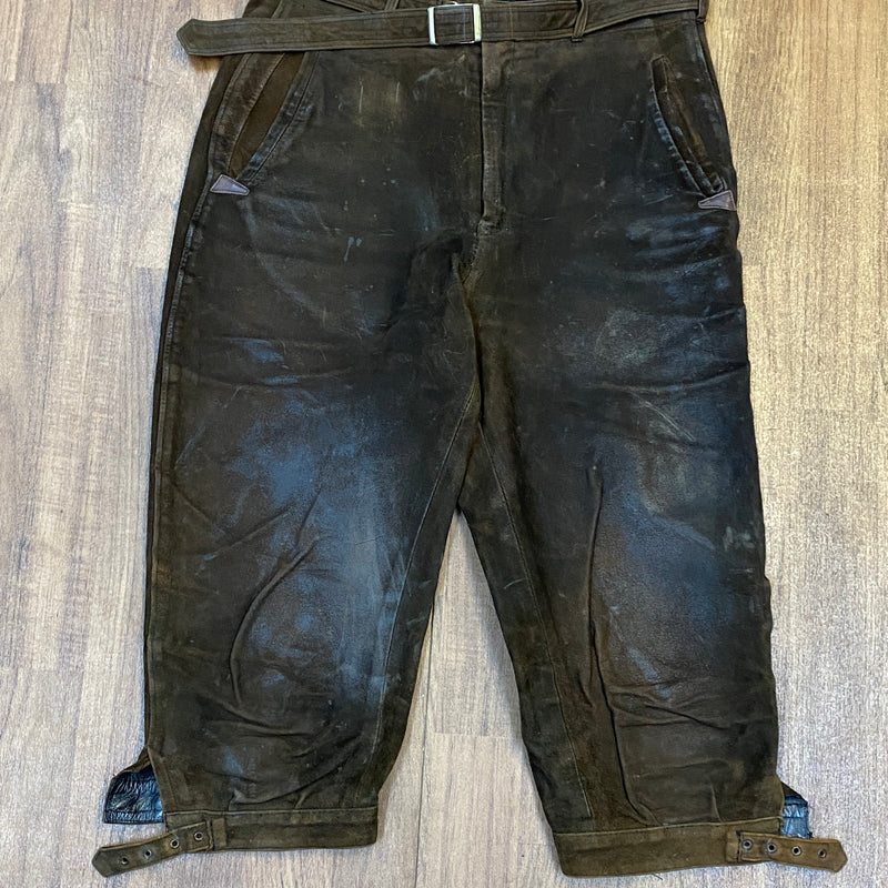 „Vintage Kniebundlederhose Herren braun Leder Nübler München Vorderansicht Trachtenhose“