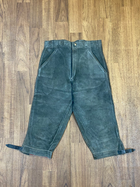 „Vintage Kniebundlederhose Herren grau Echtleder kleine Größe Vorderansicht Trachtenhose“