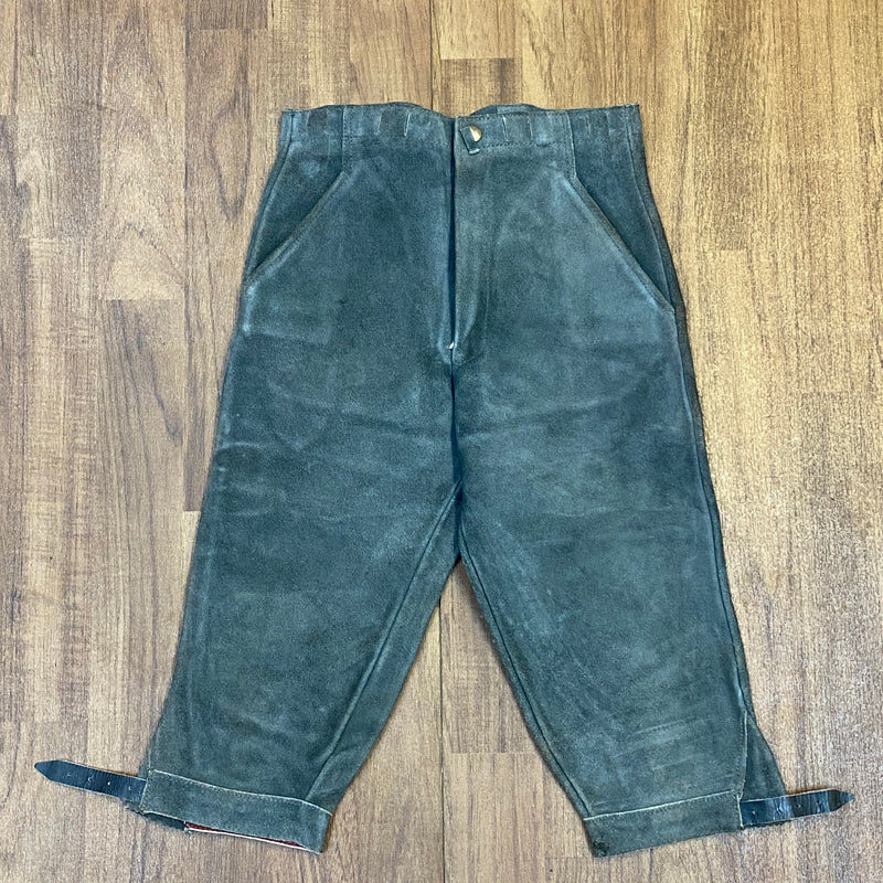 „Vintage Kniebundlederhose Herren grau Echtleder kleine Größe Vorderansicht Trachtenhose“