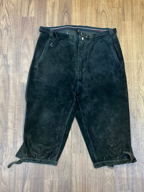 „Vintage Kniebundlederhose Herren grün Hirmer München Echtleder Trachtenhose Vorderansicht“