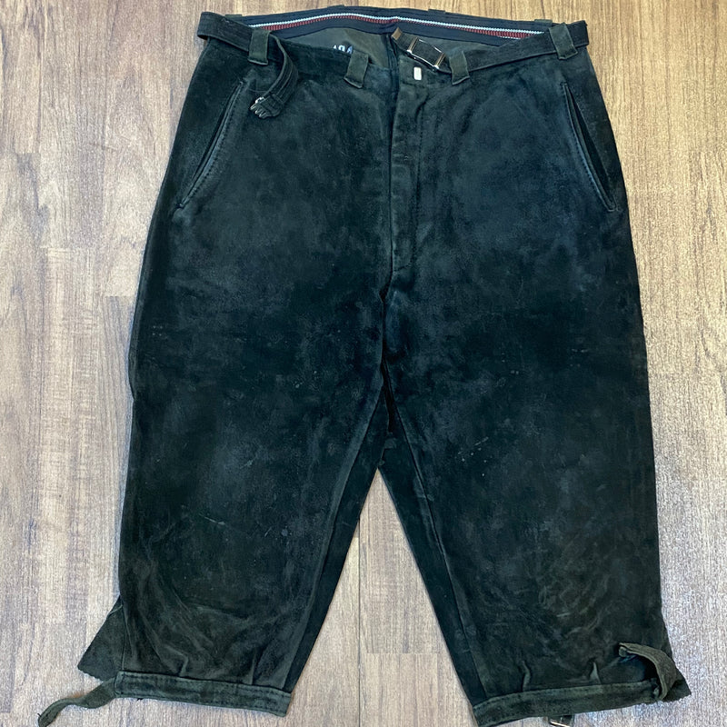 „Vintage Kniebundlederhose Herren grün Hirmer München Echtleder Trachtenhose Vorderansicht“