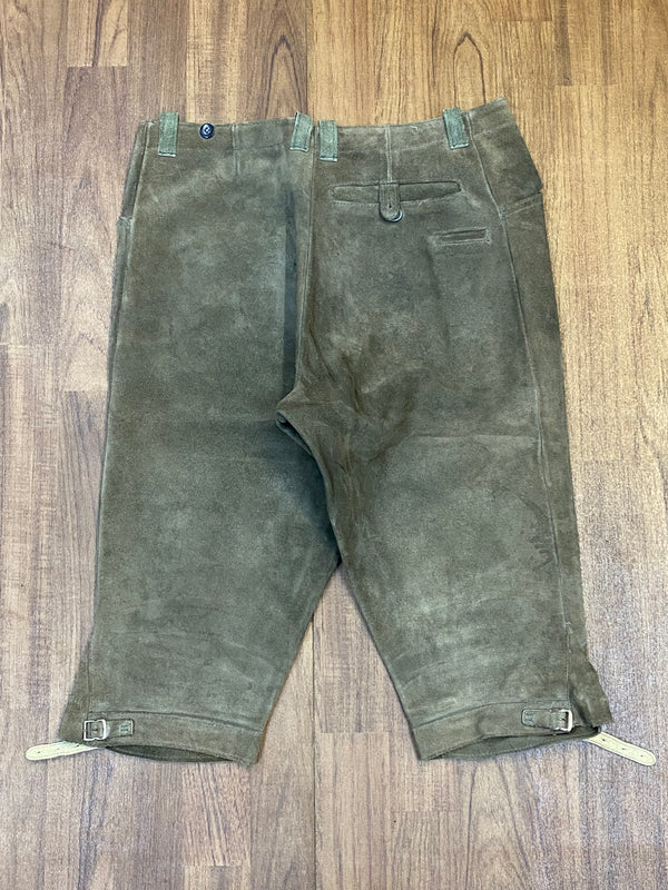 „Trachtenlederhose Kniebund Herren olivgrün Rückseite Vintage“