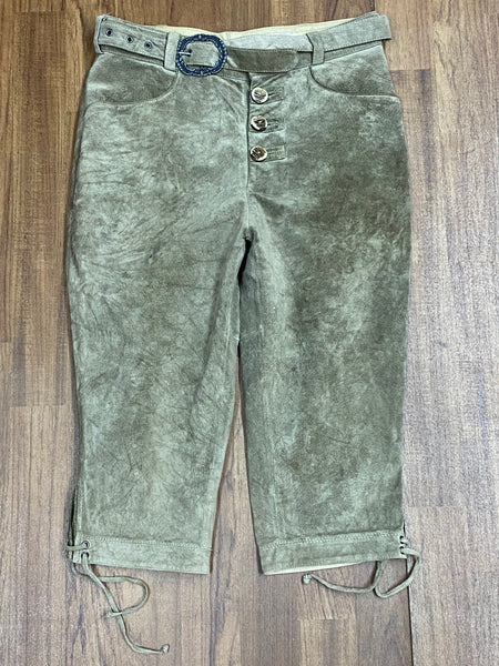 „Vintage Kniebundlederhose Herren grün Echtleder Landhaus Größe 46 Vorderansicht“
