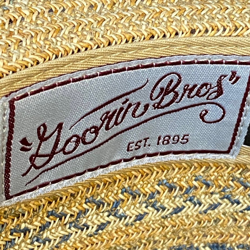 „Detailaufnahme vom Goorin Bros Etikett EST 1895 im Inneren eines Herren Strohhuts“