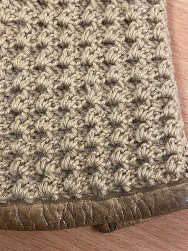 Vintage Lederhandschuhe mit beigem Strickrücken und braunem Leder