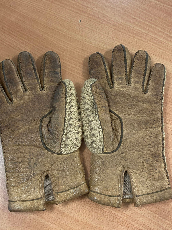 Vintage Lederhandschuhe mit Strickrücken Braun Beige – Glad Rags Kostümverkauf
