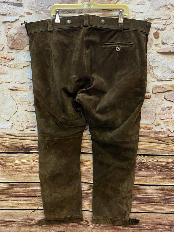 „Trachten Lederhose Alphorn Herren Rückseite dunkelbraun lange Lederhose Vintage“