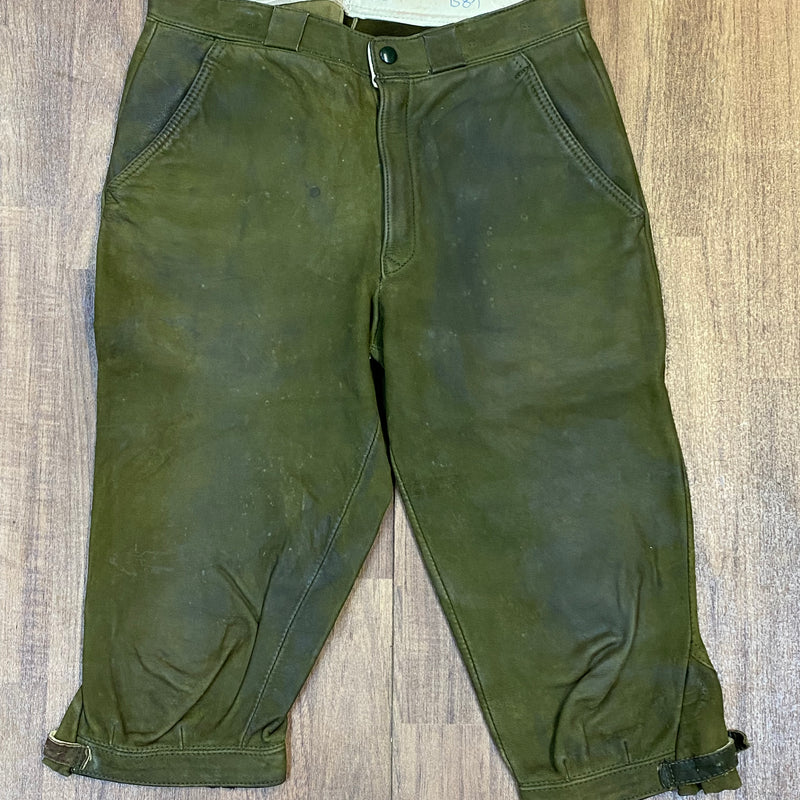 „Vintage Lederhose Herren grün Kniebund Hirmer München Größe 46 Frontansicht“