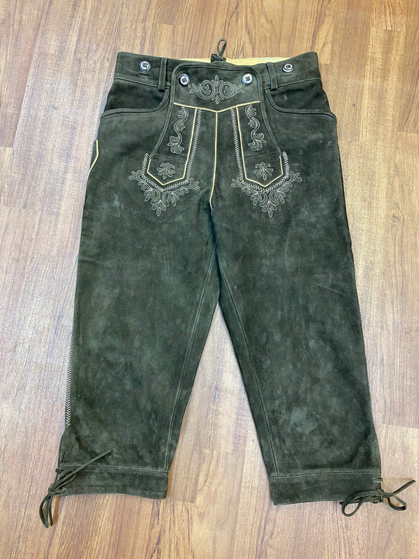 „Vintage Lederhose Herren Distler dunkelbraun Kniebund mit Stickerei Trachtenhose“