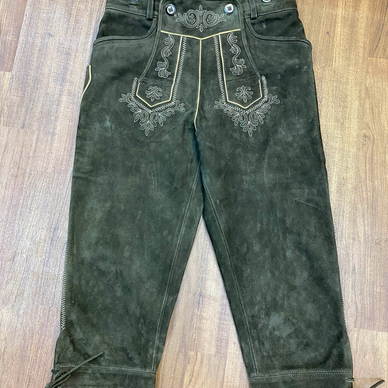 „Vintage Lederhose Herren Distler dunkelbraun Kniebund mit Stickerei Trachtenhose“