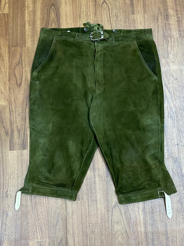 „Vintage Lederhose Herren Kniebund dunkelgrün Kettner Größe 54 Frontansicht“