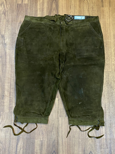 „Vintage Lederhose Herren Kettner grün Kniebund Kurzgröße Trachtenhose“