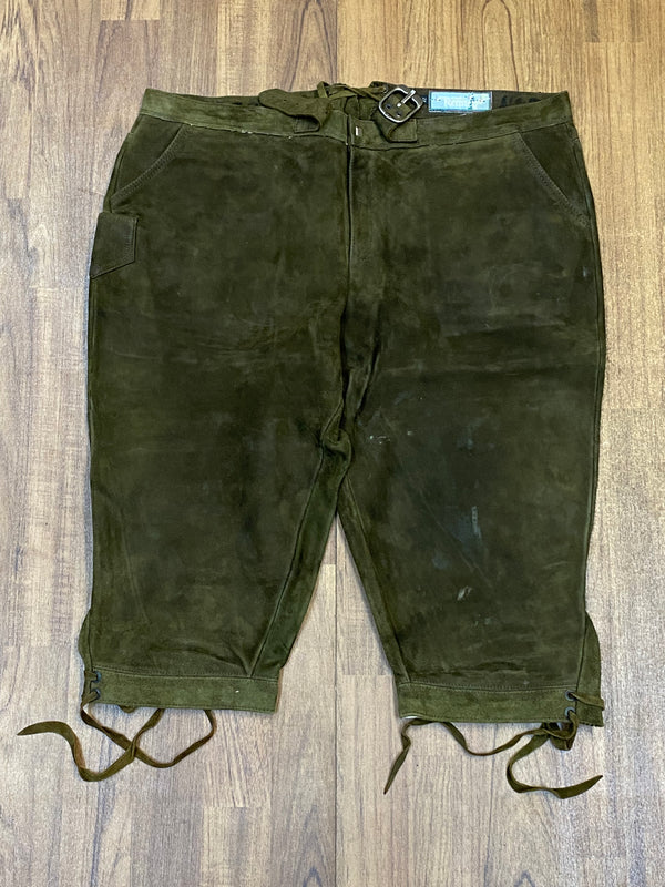 „Vintage Lederhose Herren Kettner grün Kniebund Kurzgröße Trachtenhose“