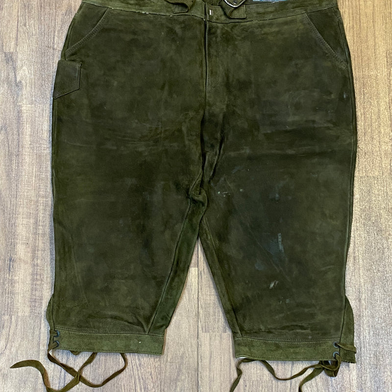 „Vintage Lederhose Herren Kettner grün Kniebund Kurzgröße Trachtenhose“