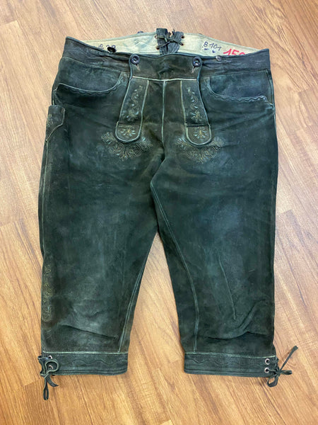 „Vintage Kniebundlederhose Herren schwarz rustikale Krachlederne Detail“