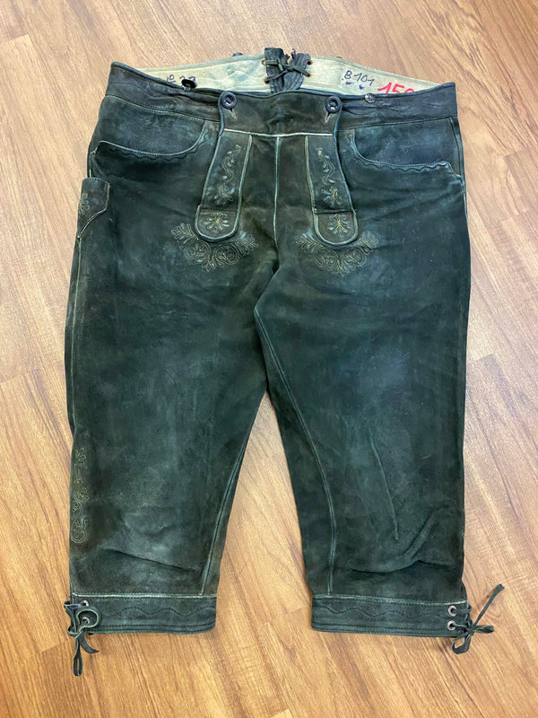 „Vintage Kniebundlederhose Herren schwarz rustikale Krachlederne Detail“