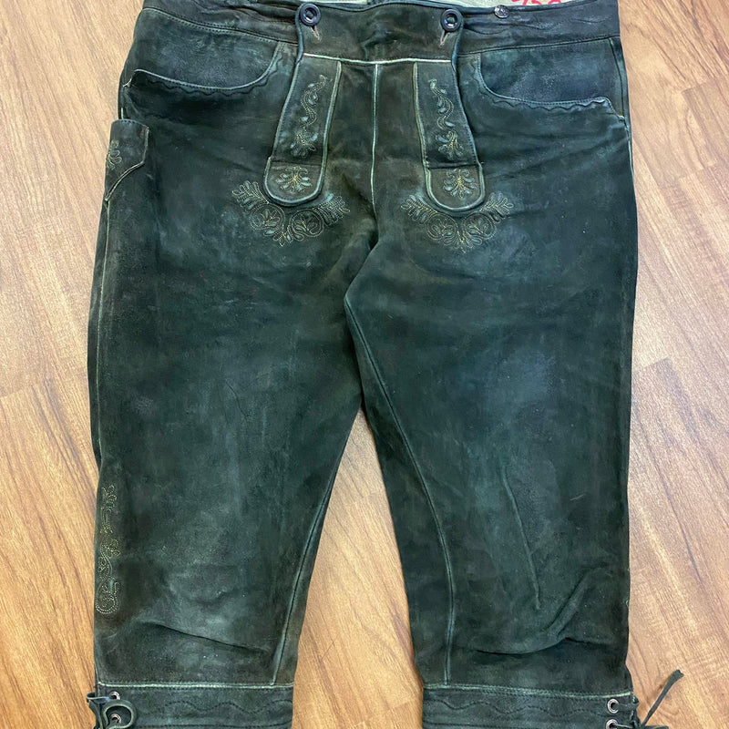 „Vintage Kniebundlederhose Herren schwarz rustikale Krachlederne Detail“
