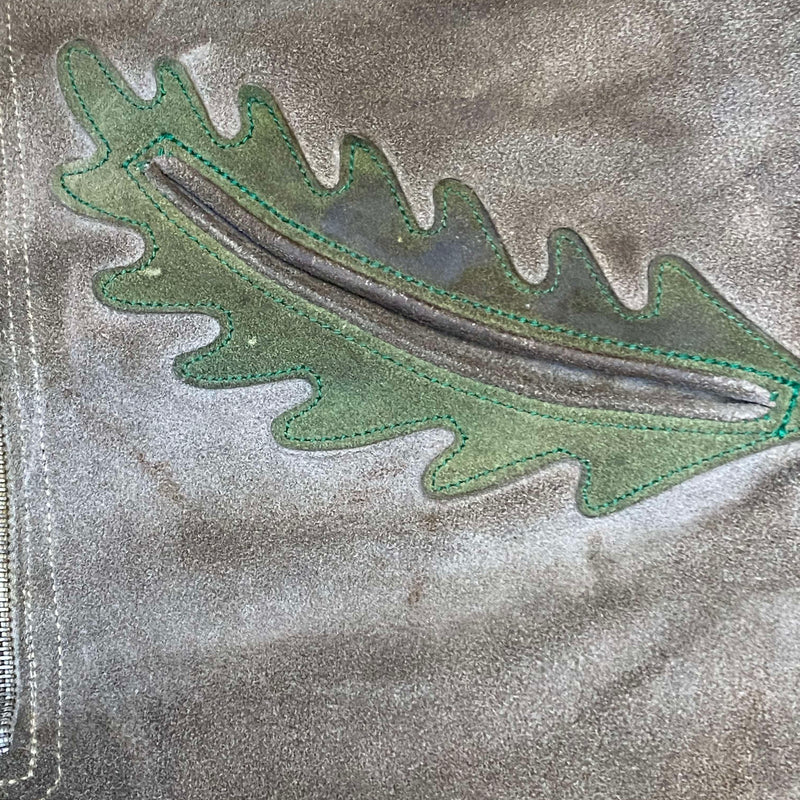 Kurze Lederhose 60er Doppelzipp Eichenlaub grau Bayern Rothenburg Unikat