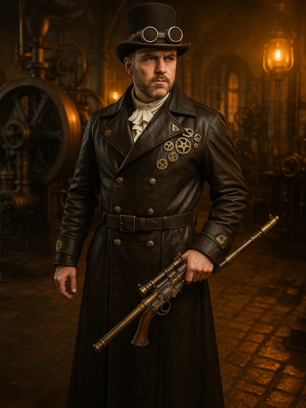 Steampunk-Ledermantel Herren Gr. 28 – Einzigartiges Vintage-Unikat