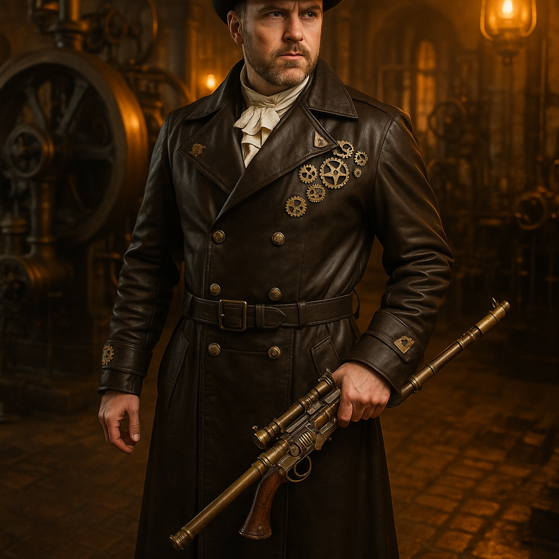 Steampunk-Ledermantel Herren Gr. 28 – Einzigartiges Vintage-Unikat