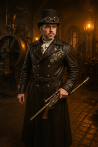 Steampunk-Ledermantel Herren Gr. 28 – Einzigartiges Vintage-Unikat