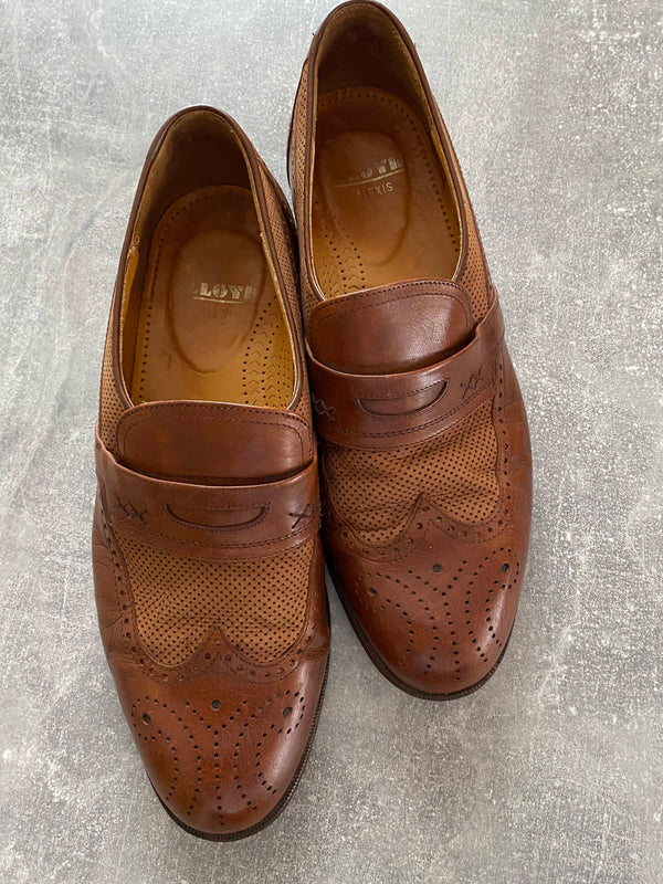 „Vintage Loafer Herren braun Leder perforiert Ledersohle elegante Sommerschuhe Größe 44“