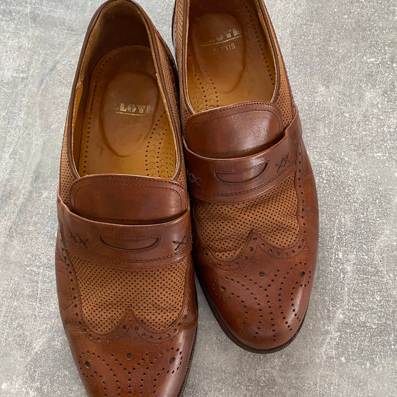 „Vintage Loafer Herren braun Leder perforiert Ledersohle elegante Sommerschuhe Größe 44“