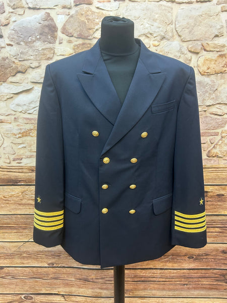 Vintage Marine Sakko Größe 54 in Dunkelblau mit goldenen Knöpfen und Ärmelabzeichen