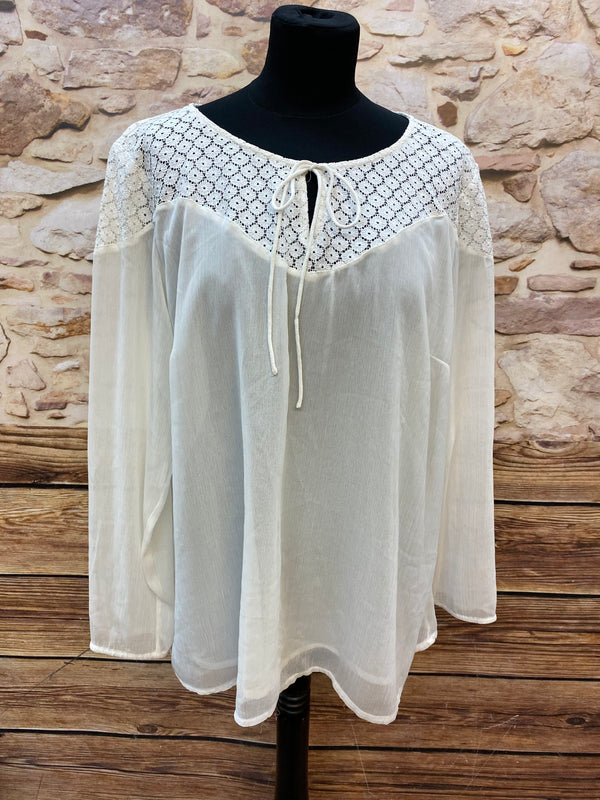 „Vintage Oberteil creme mit transparentem Einsatz Größe 46 Damen“