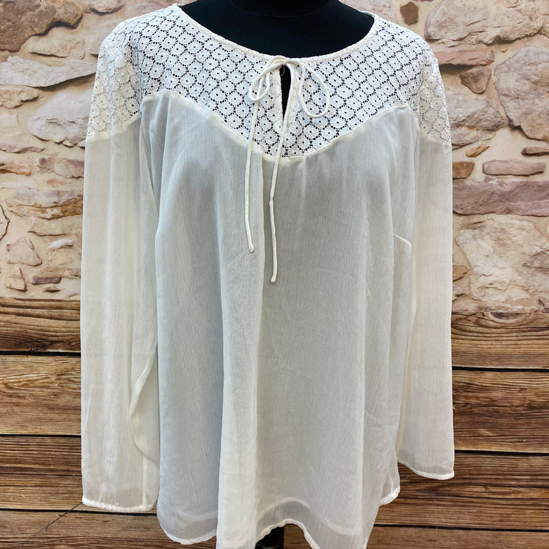 „Vintage Oberteil creme mit transparentem Einsatz Größe 46 Damen“