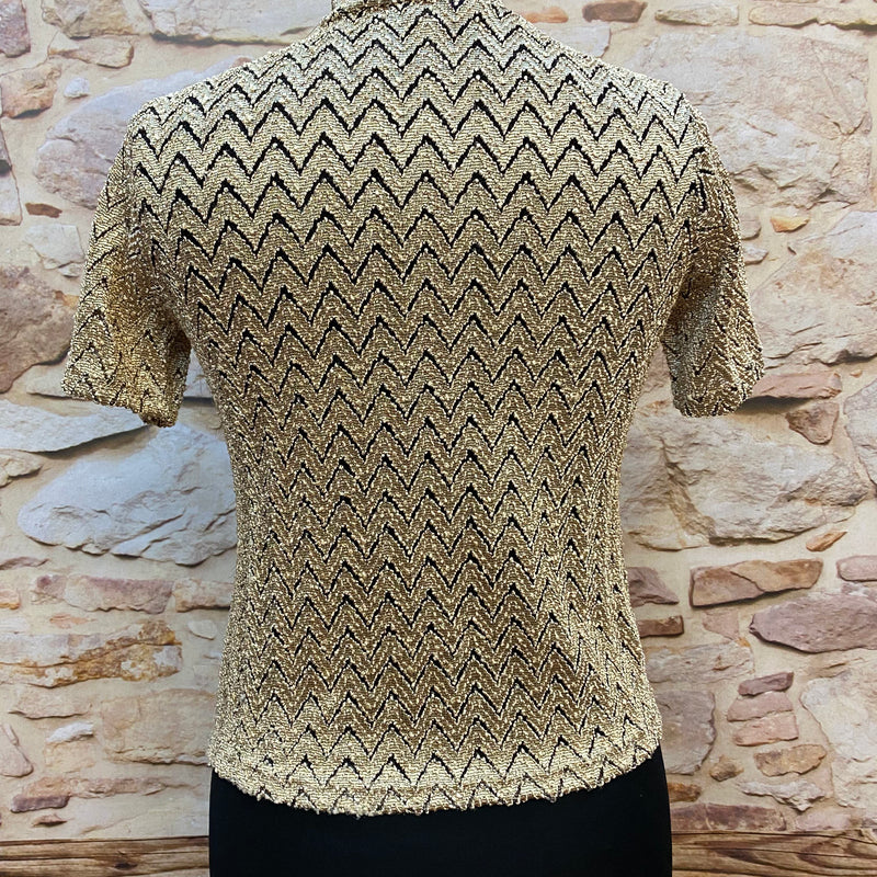 „Vintage Glitzer Shirt Damen Größe M in Gold Schwarz Rückansicht“