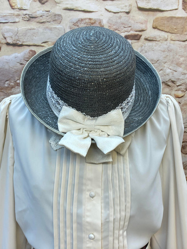 Damen Vintage Kostüm Gr. 46 im Edwardian-/Oldtimer-Stil mit Karorock, Bluse und Strohhut, Ansicht 4