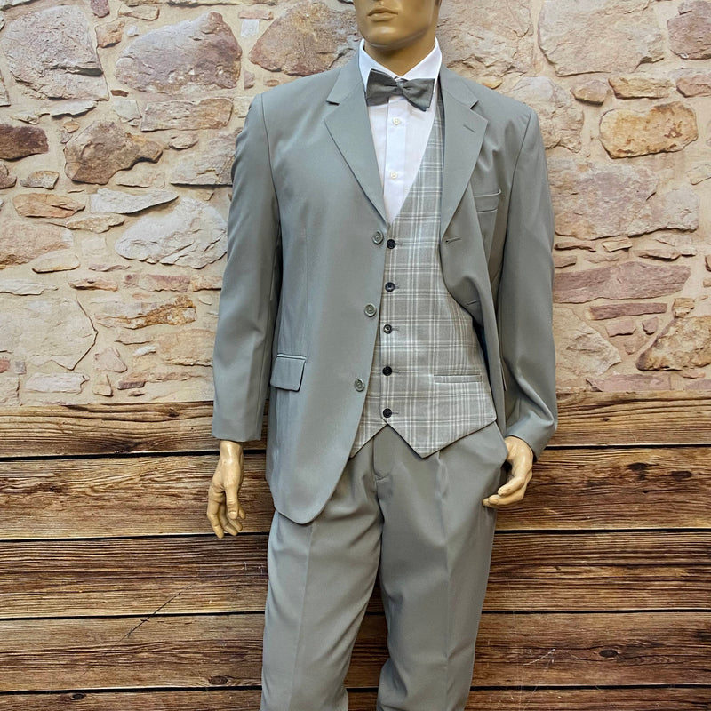 „Komplettes 20er-Jahre Herren Outfit in Grau, Gr. 50, mit Schiebermütze, Weste und Knickerbocker“