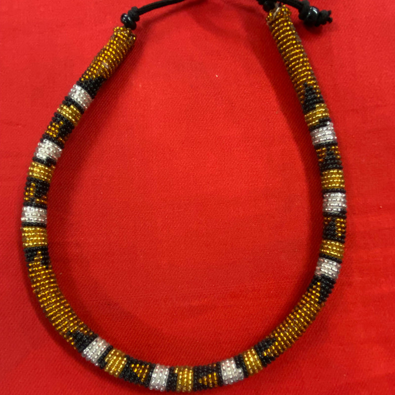 Vintage Perlen-Halskette in Gold Schwarz und Silber mit verstellbarer Kordel
