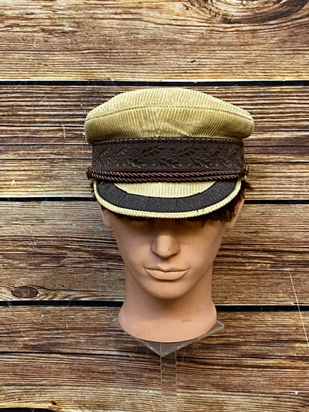 „Vintage Prinz-Heinrich-Mütze aus Cord in Beige und Braun“