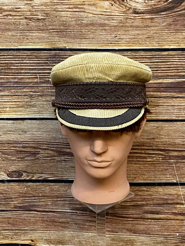 „Vintage Prinz-Heinrich-Mütze aus Cord in Beige und Braun“