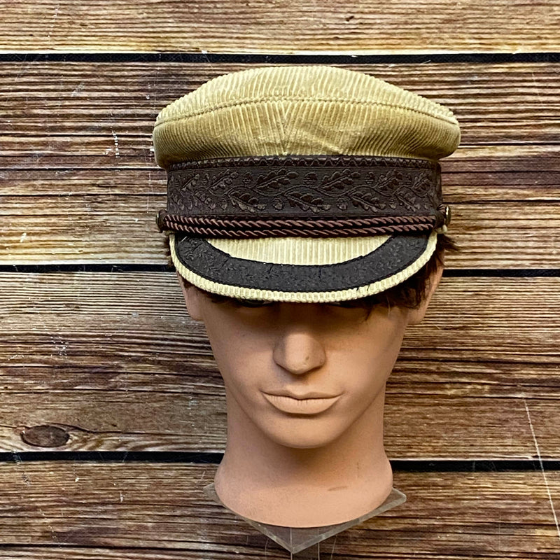 „Vintage Prinz-Heinrich-Mütze aus Cord in Beige und Braun“