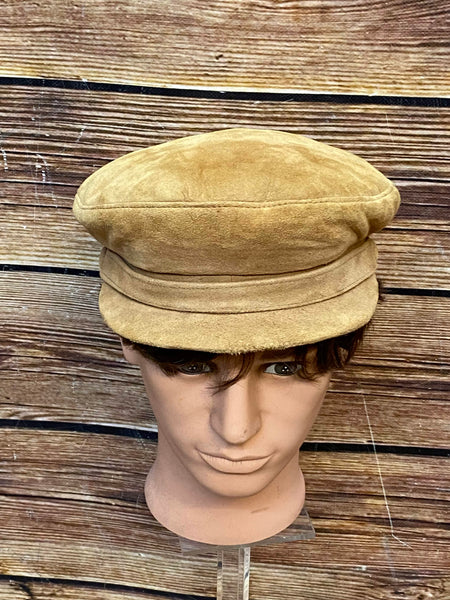 „Vintage Prinz-Heinrich-Mütze aus Wildleder in Camelbraun“