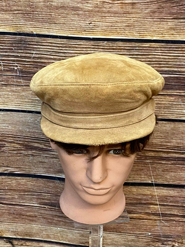 „Vintage Prinz-Heinrich-Mütze aus Wildleder in Camelbraun“