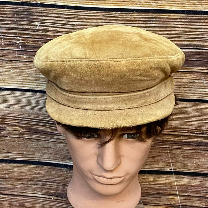 „Vintage Prinz-Heinrich-Mütze aus Wildleder in Camelbraun“