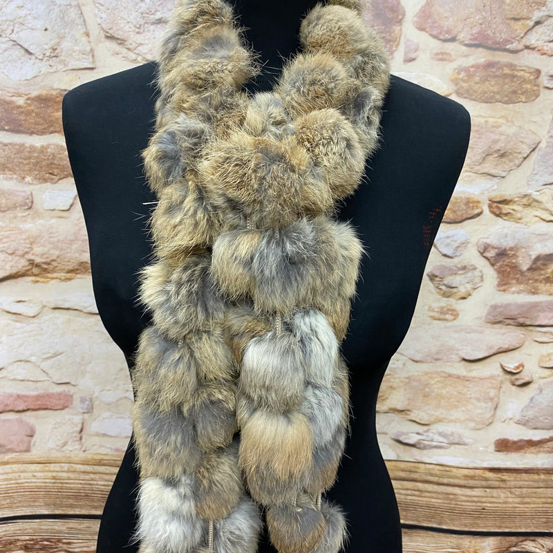 Langer Puschelschal aus Pelz mit vielen Pompons – One Size, sehr guter Vintage-Zustand 